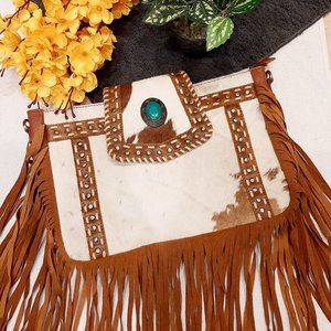 Crossbody Leather Bag with Strap for Woman, Cowhide Western Shoulder Bag
